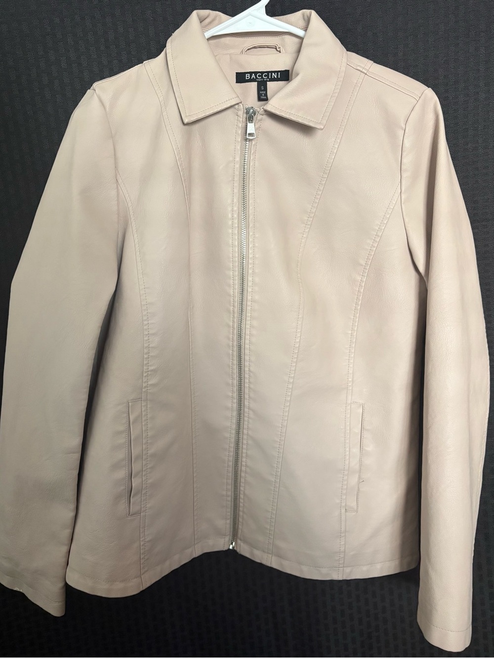 Baccini Women's Light Beige Zip-Up Leather Jacket